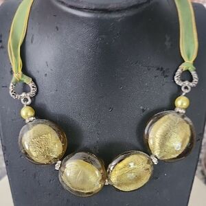Vintage Laila Rowe Green Murano Glass Beaded Statement Necklace